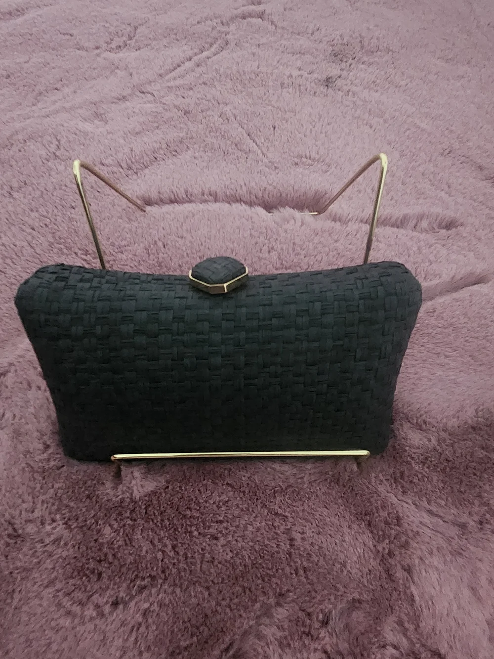 Woven Black Evening Clutch with Gold Accent